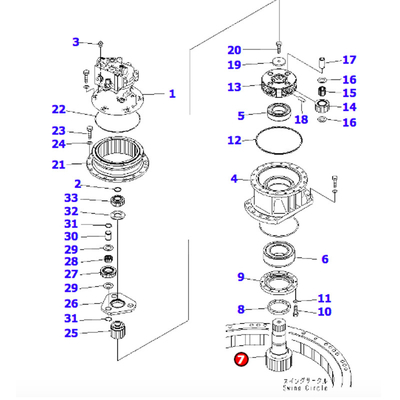 Pignon pc200-8 van graafwerktuigparts swing shaft 206-26-69111 Schachtspeld