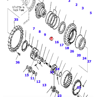 Hydraulische de Versnellingsbakschacht YN32W01051P1 sk200-8 sk210-8 van Kruippakjedelen